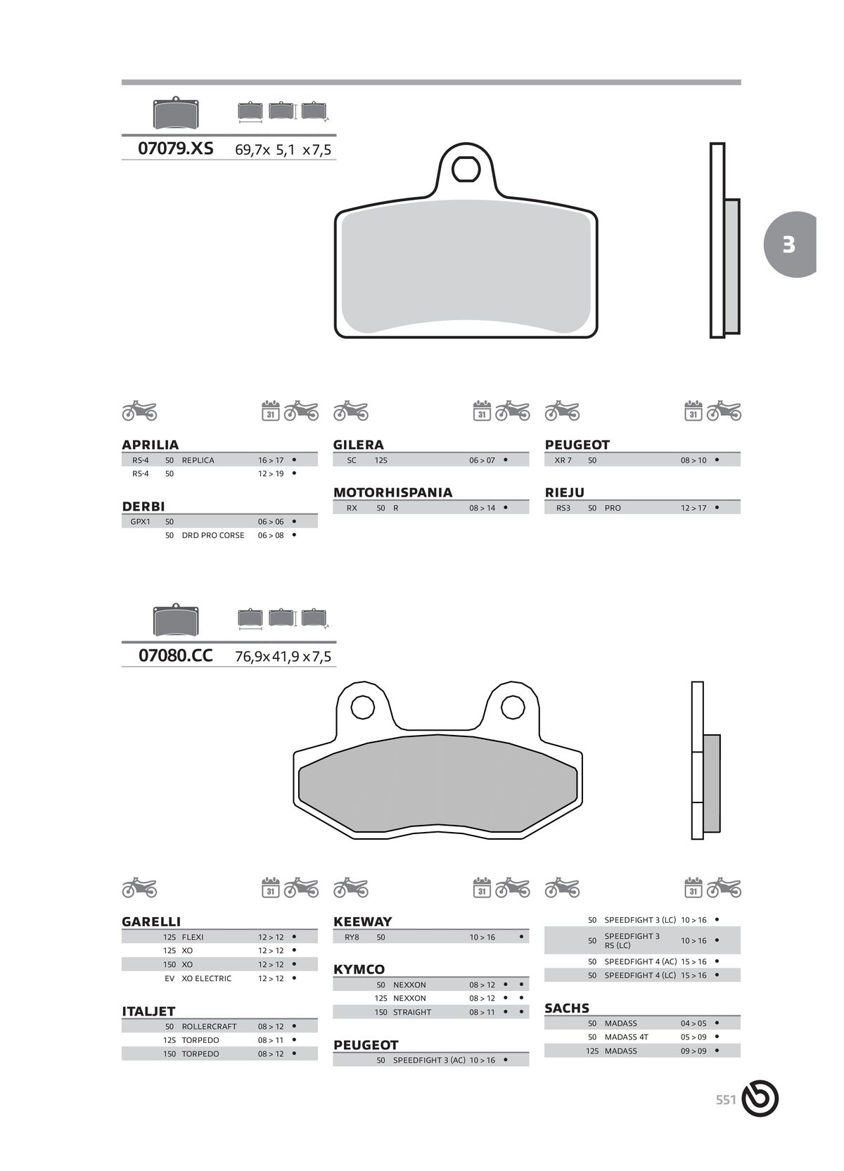 Catalogue BREMBO 2024 - Plaquettes de frein, page 00553