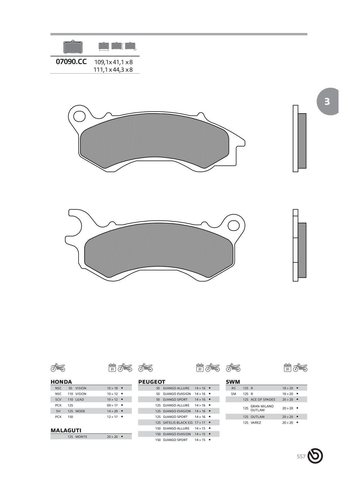 Catalogue BREMBO 2024 - Plaquettes de frein, page 00559