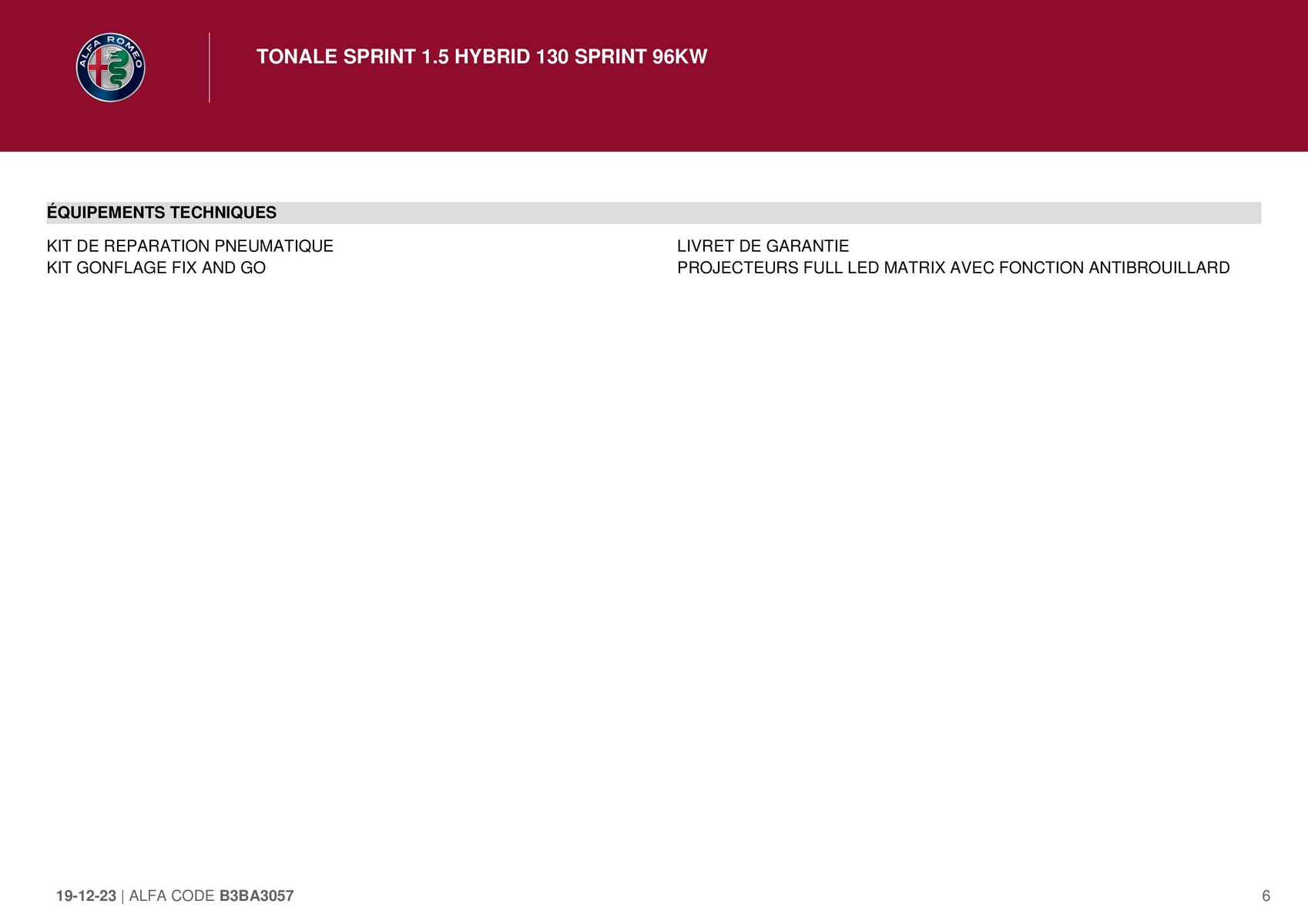 Catalogue TONALE SPRINT 1.5 HYBRID 130 SPRINT 96KW, page 00006