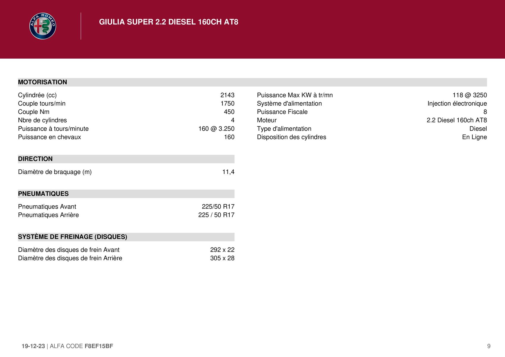 Catalogue GIULIA SUPER 2.2 DIESEL 160CH AT8 GIULIA SUPER 2.2 DIESEL 160CH AT8, page 00009