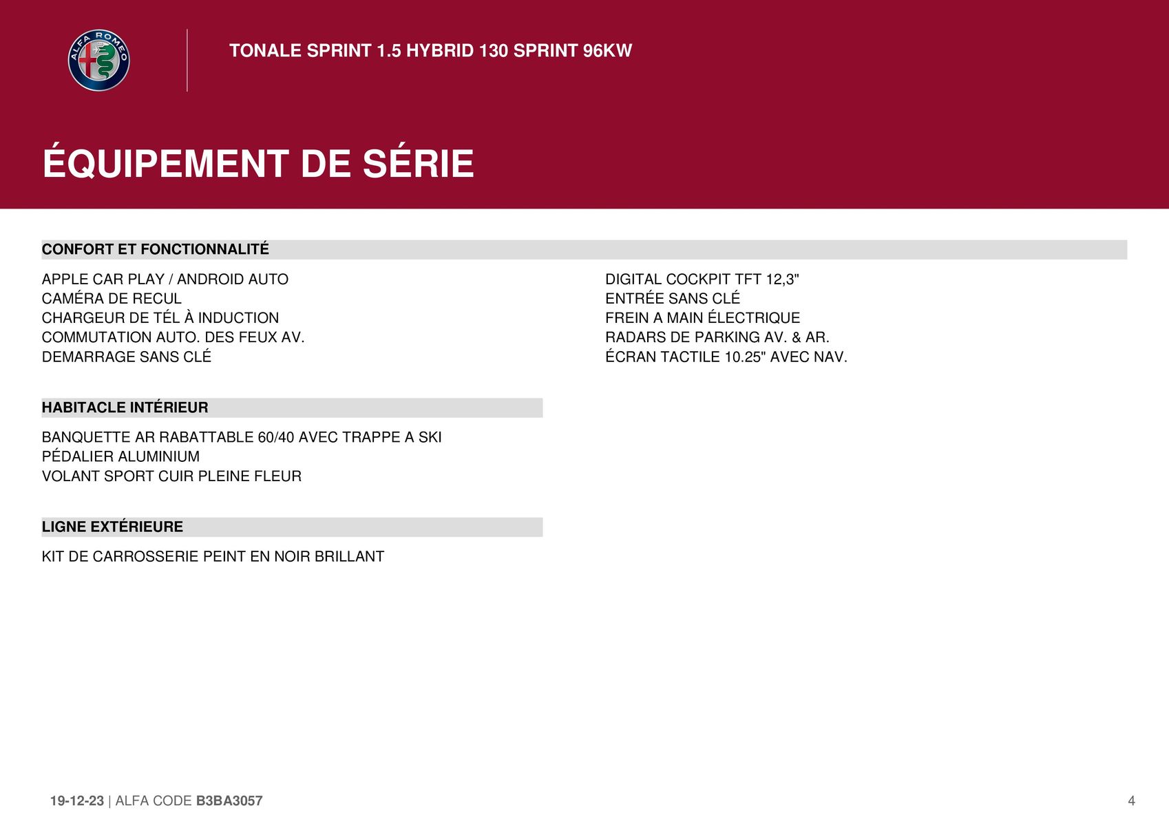 Catalogue TONALE SPRINT 1.5 HYBRID 130 SPRINT 96KW , page 00004