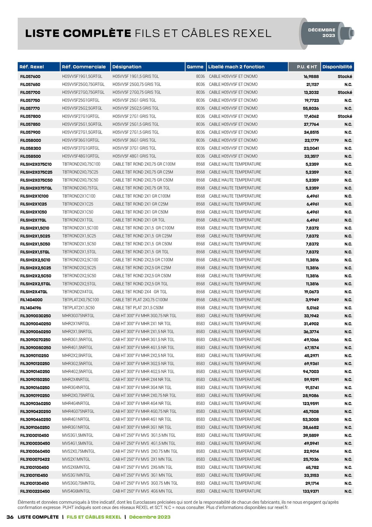 Catalogue Tarif câbles, page 00036