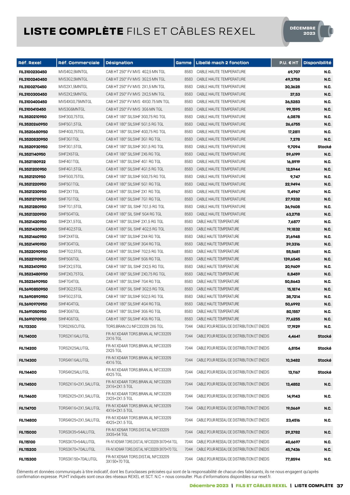 Catalogue Tarif câbles, page 00037