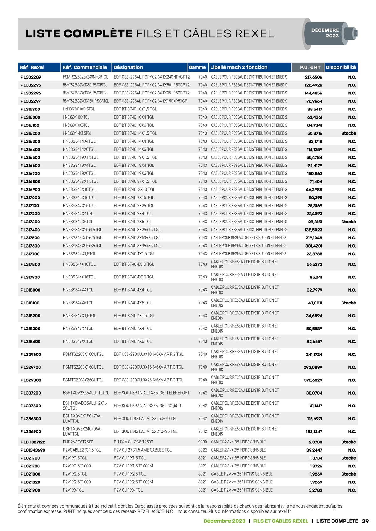 Catalogue Tarif câbles, page 00039