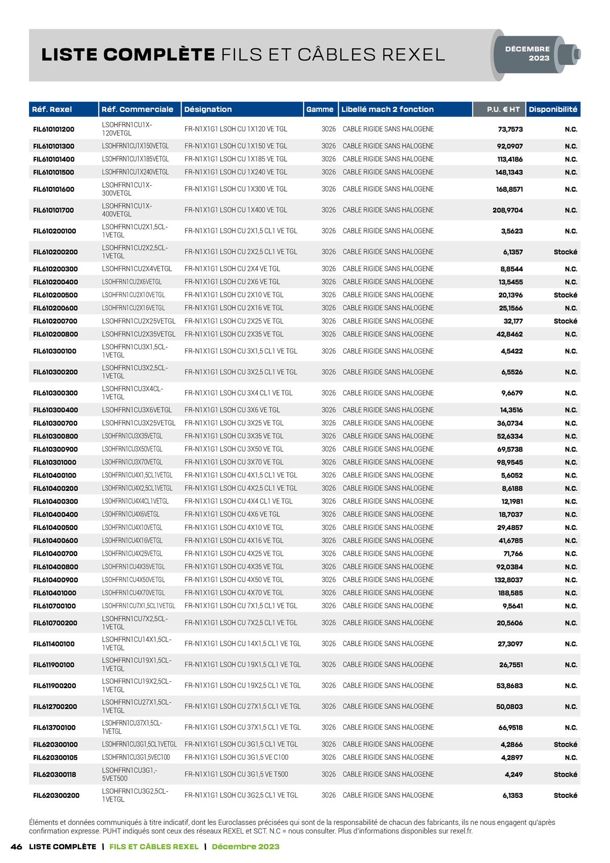 Catalogue Tarif câbles, page 00046