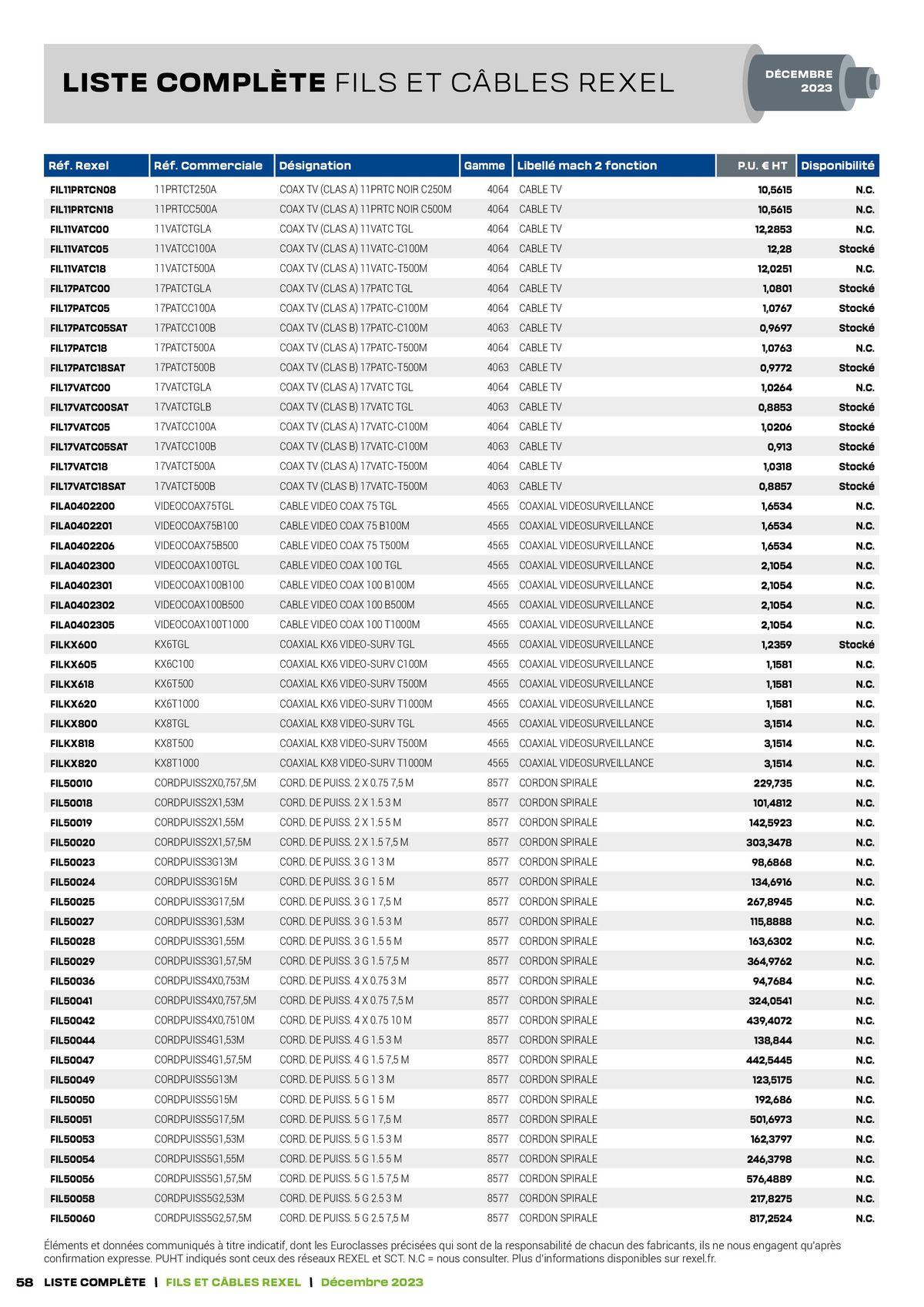 Catalogue Tarif câbles, page 00058