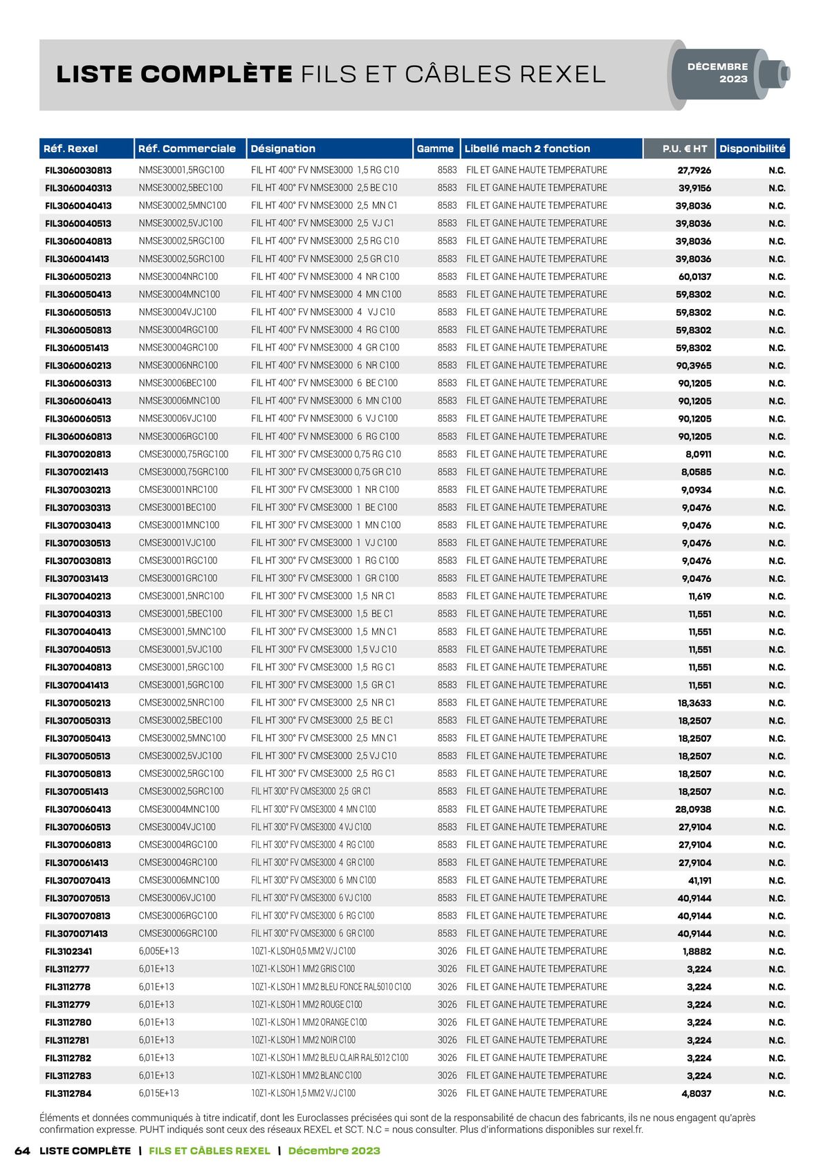 Catalogue Tarif câbles, page 00064