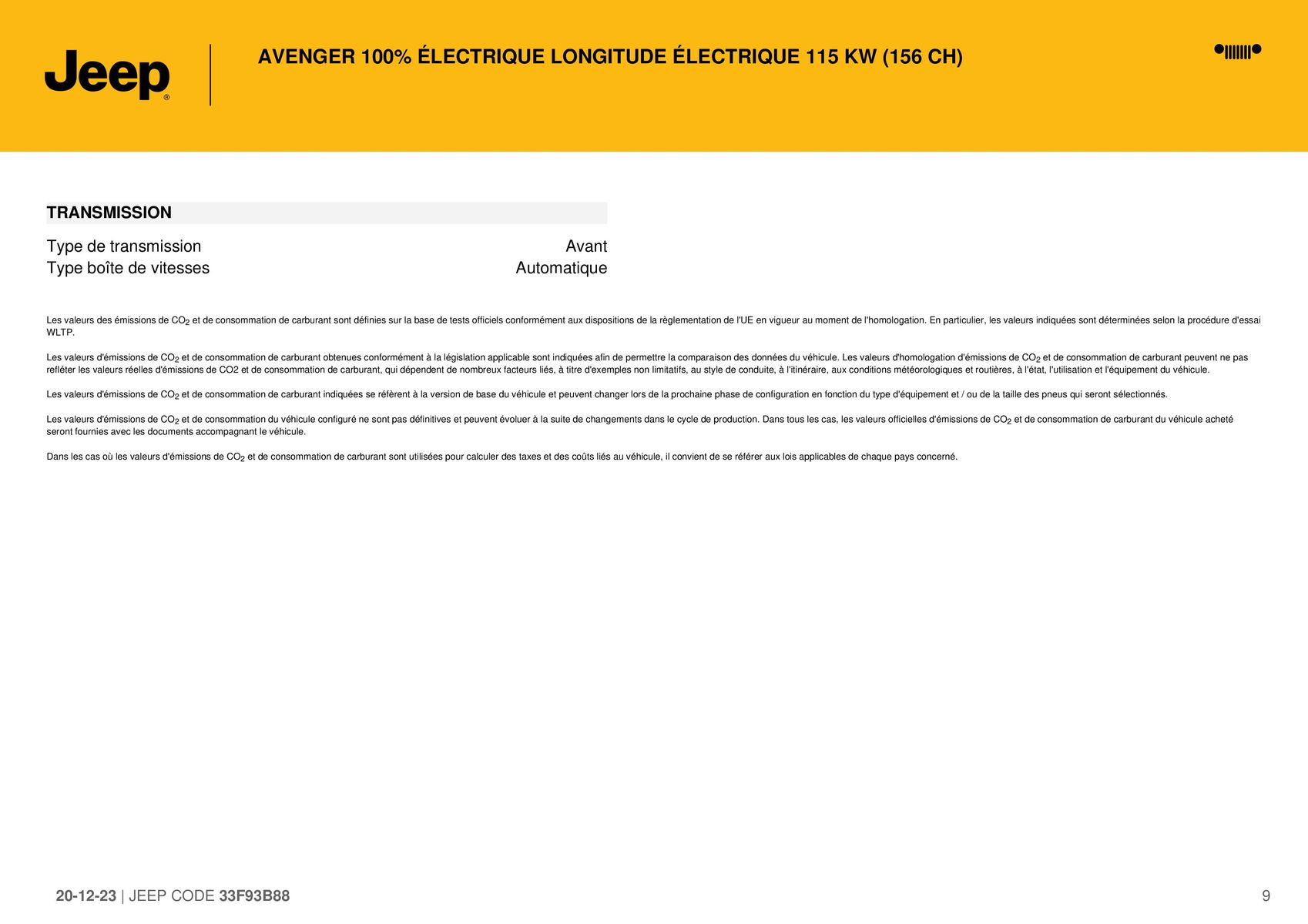 Catalogue AVENGER 100% ÉLECTRIQUE LONGITUDE ÉLECTRIQUE 115 KW (156 CH) ,, page 00009