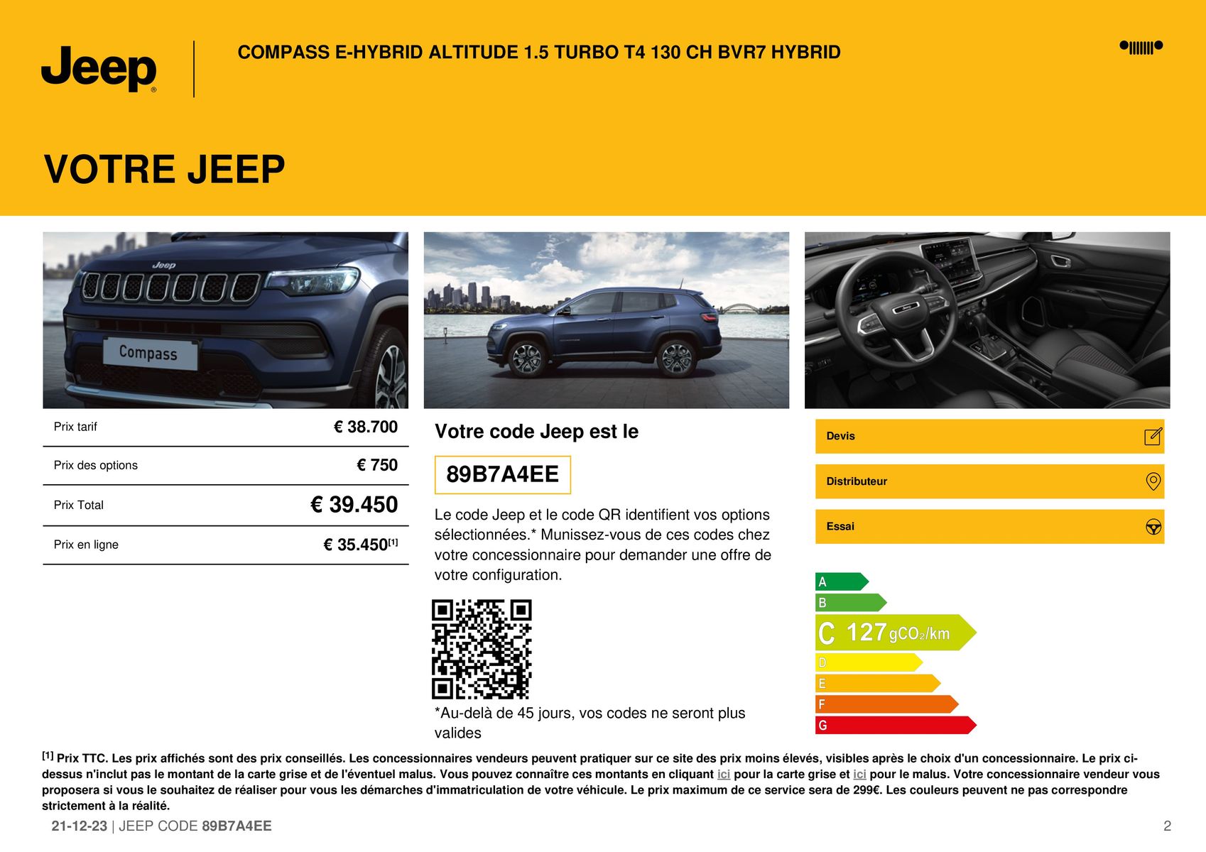 Catalogue COMPASS E-HYBRID ALTITUDE 1.5 TURBO T4 130 CH BVR7 HYBRID, page 00002