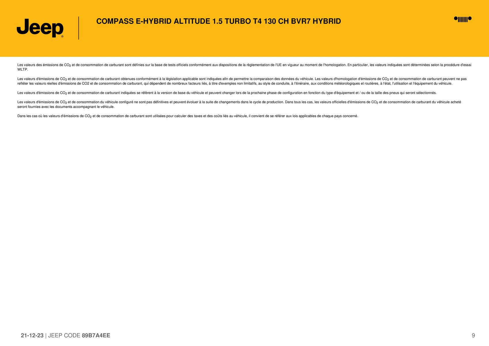 Catalogue COMPASS E-HYBRID ALTITUDE 1.5 TURBO T4 130 CH BVR7 HYBRID, page 00009
