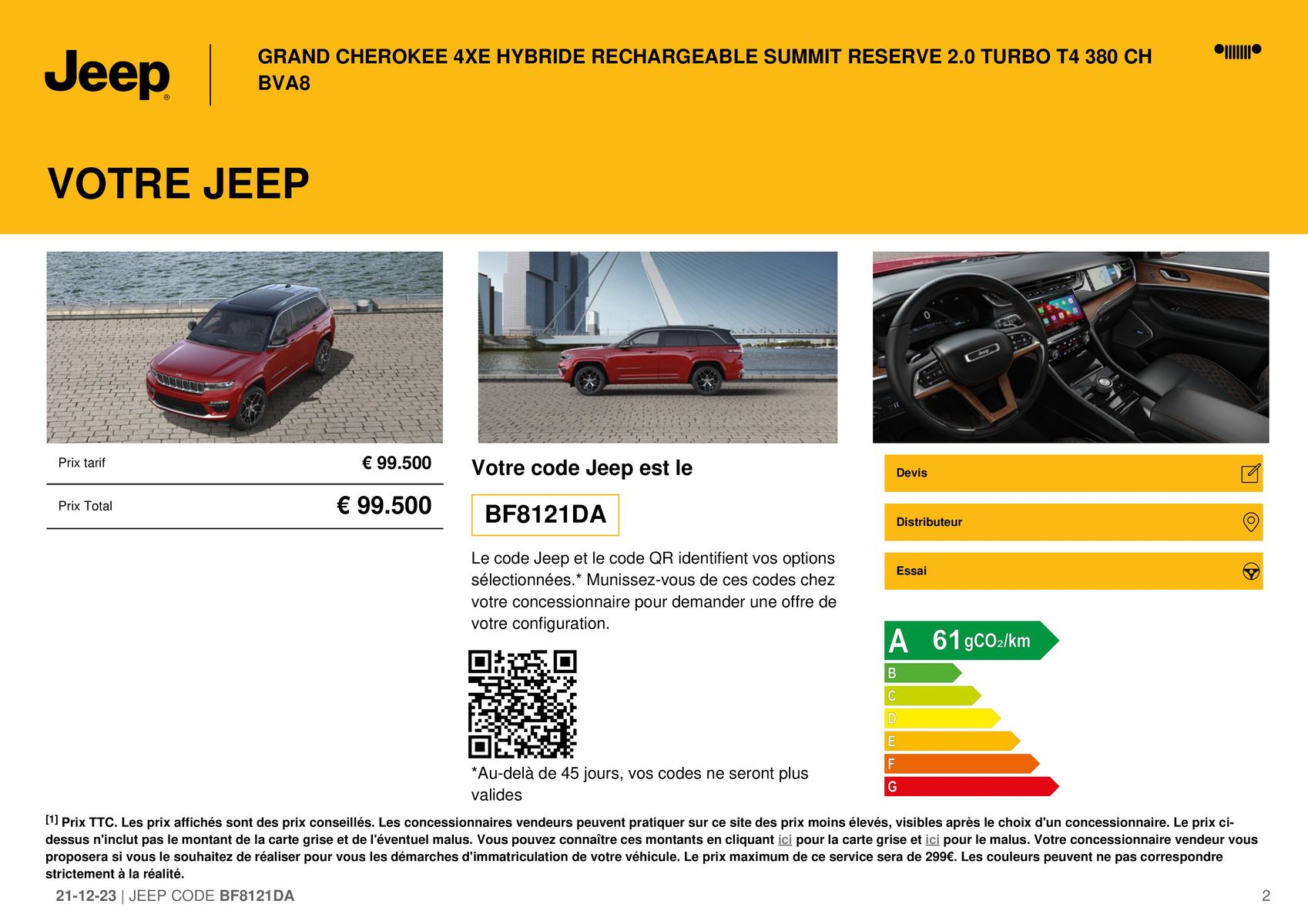 Catalogue GRAND CHEROKEE 4XE HYBRIDE RECHARGEABLE SUMMIT RESERVE 2.0 TURBO T4 380 CH BVA8:, page 00002