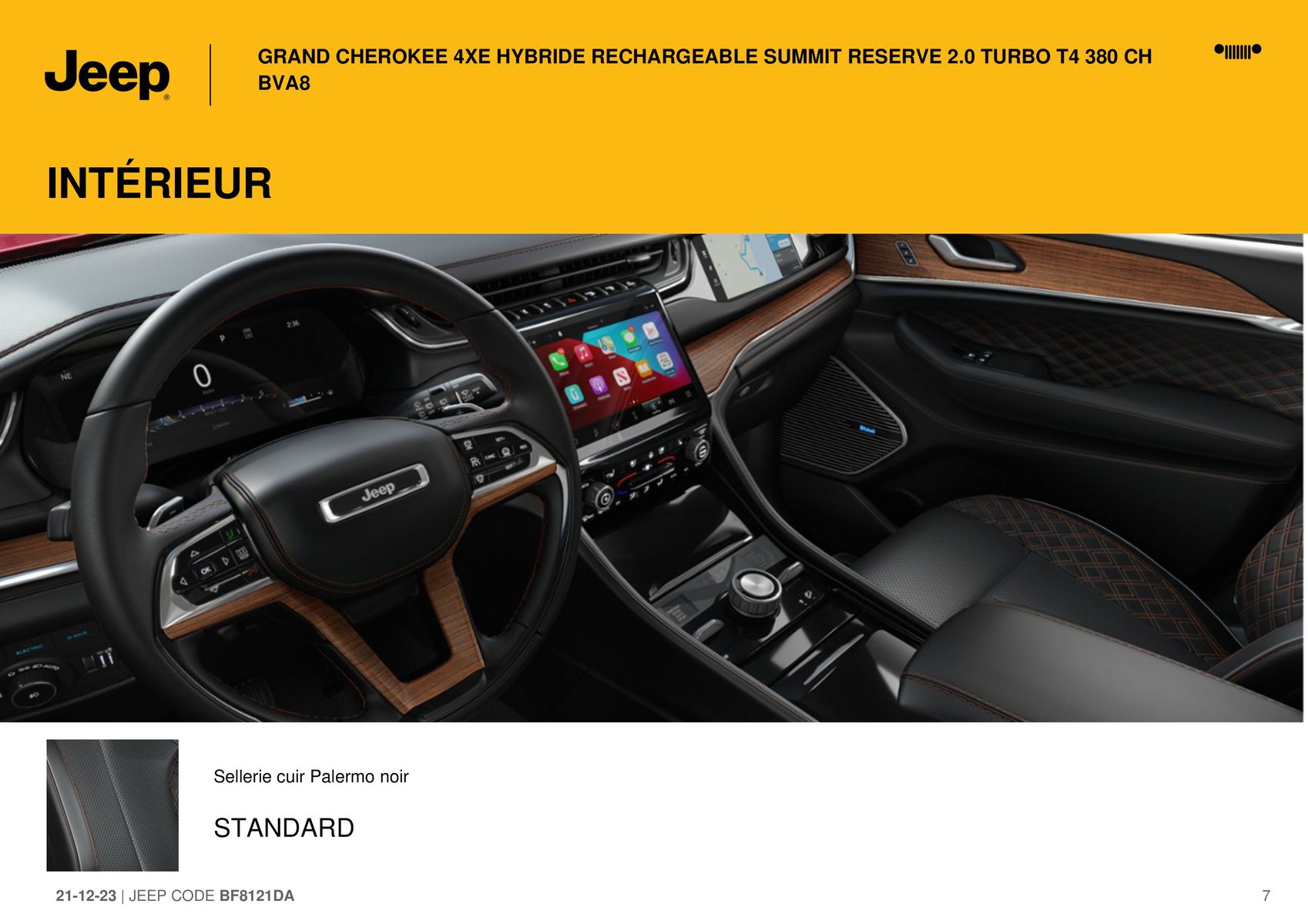 Catalogue GRAND CHEROKEE 4XE HYBRIDE RECHARGEABLE SUMMIT RESERVE 2.0 TURBO T4 380 CH BVA8:, page 00007