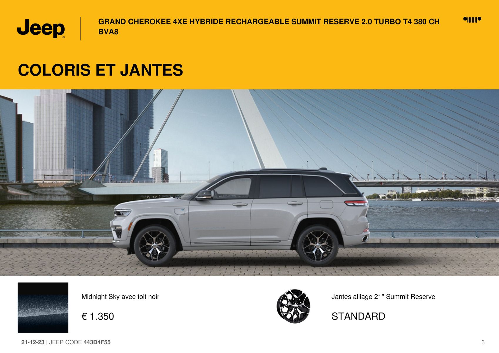 Catalogue GRAND CHEROKEE 4XE HYBRIDE RECHARGEABLE SUMMIT RESERVE 2.0 TURBO T4 380 CH BVA8, page 00003