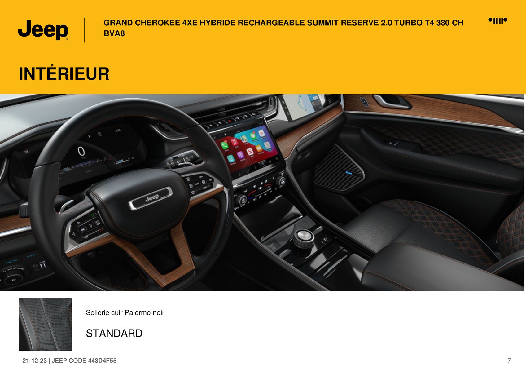 Catalogue GRAND CHEROKEE 4XE HYBRIDE RECHARGEABLE SUMMIT RESERVE 2.0 TURBO T4 380 CH BVA8, page 00007