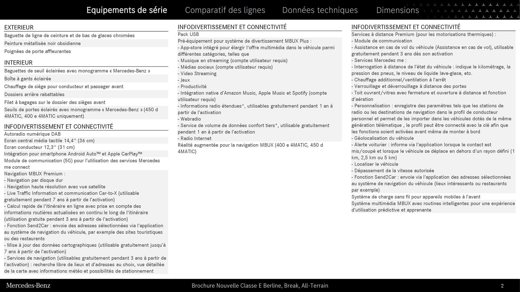 Catalogue Nouvelle Classe E Berline, Break, All-Terrain, page 00002