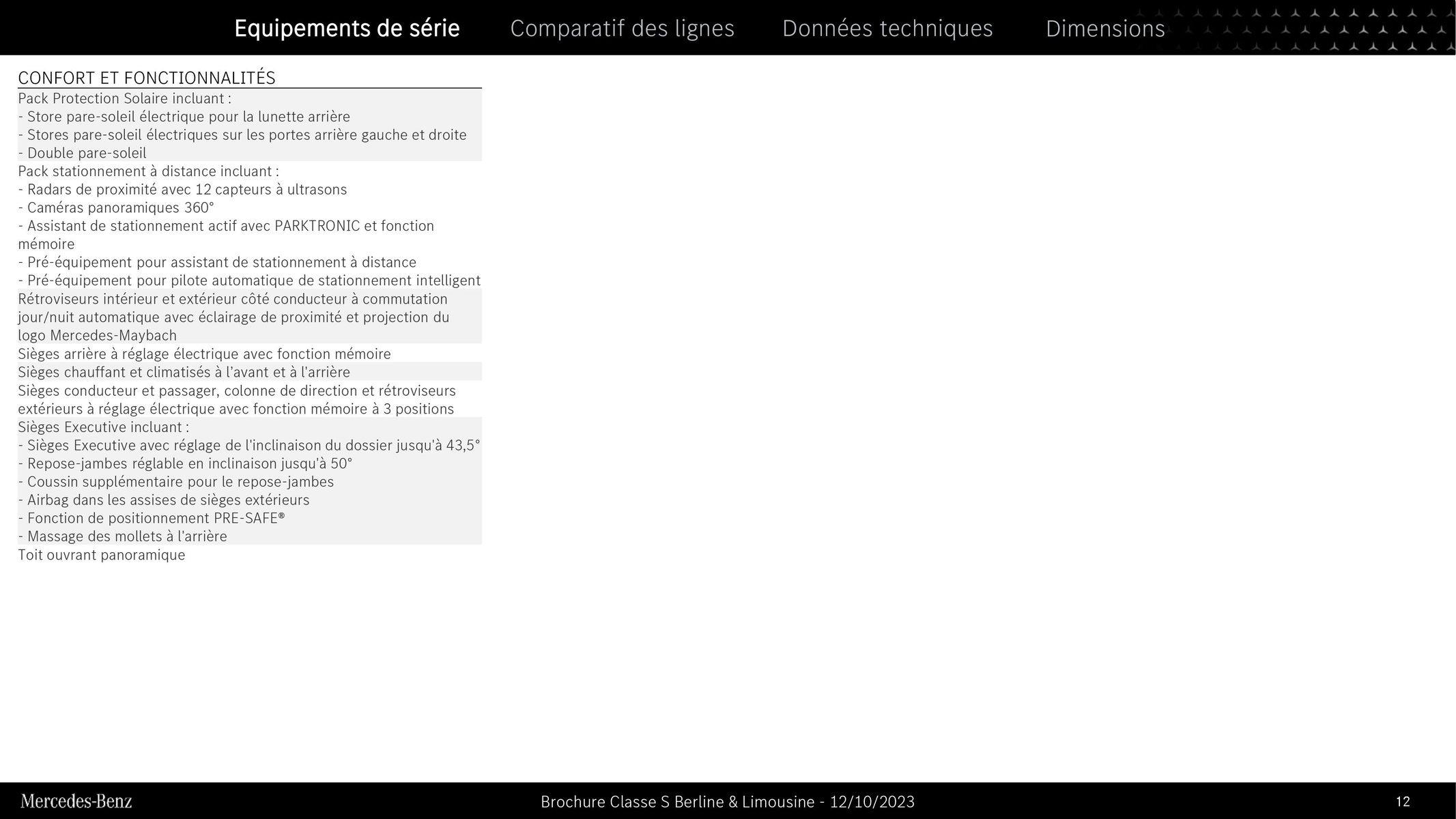 Catalogue Classe S Berline & Limousine, page 00012