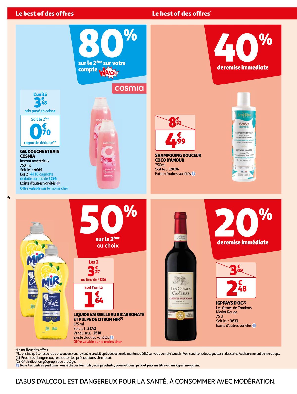 AUCHAN Crème fluide entière 30%MG UHT 1L pas cher 