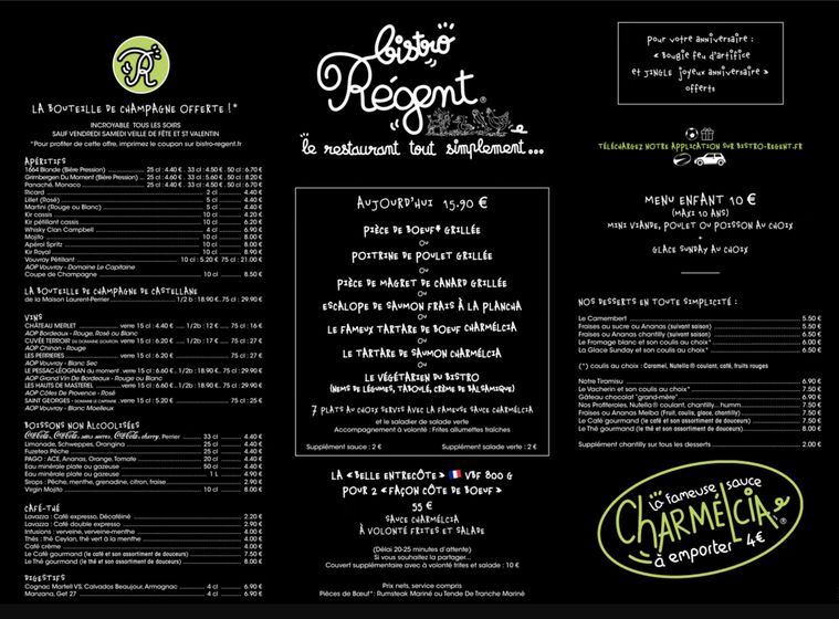 Catalogue Bistro Régent à Toulouse | Menu Bistro Régent | 16/01/2024 - 31/12/2024