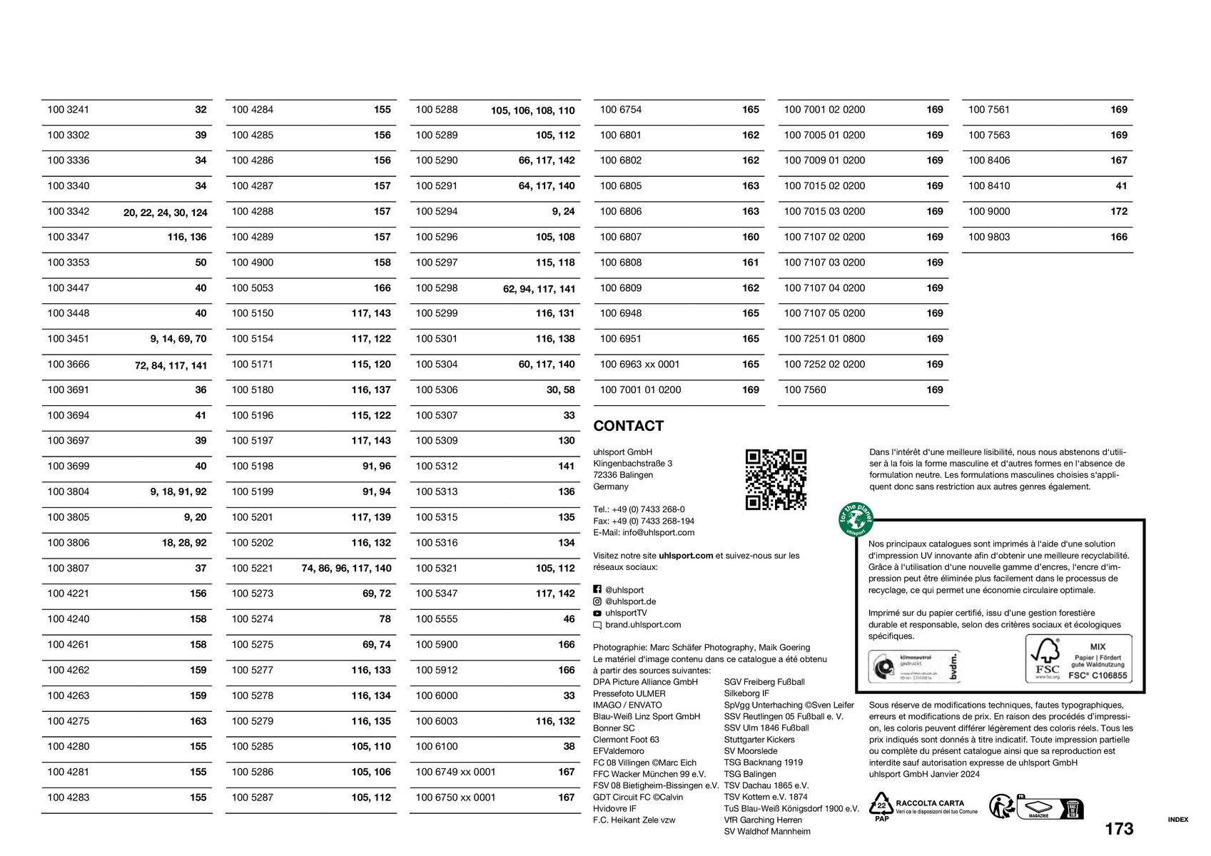 Catalogue Table des matières, page 00173