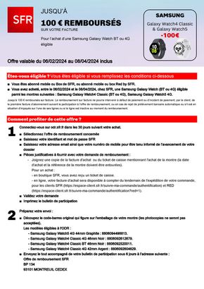Catalogue SFR à Montigny-le-Bretonneux | Pour l’achat d’une Samsung Galaxy Watch BT ou 4G éligible | 06/02/2024 - 08/04/2024