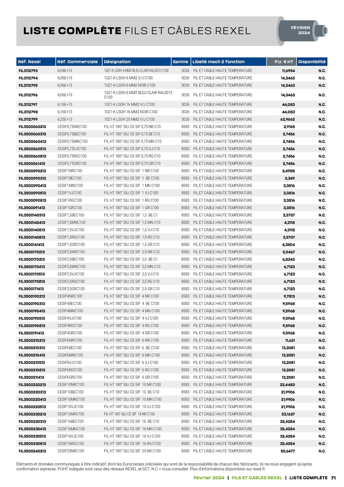 Catalogue Tarif câbles, page 00071