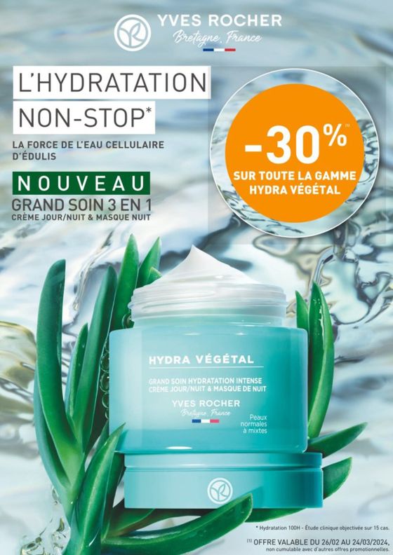 Catalogue Yves Rocher à Lyon | -30% Sur toute la game hydra vegetal ! | 29/02/2024 - 24/03/2024