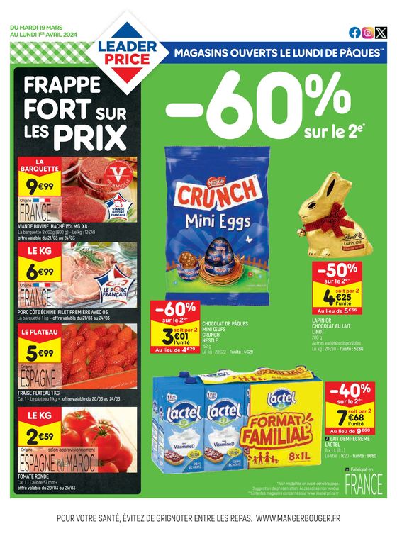 Catalogue Leader Price à Dieppe | FRAPPE FORT SUR LES PRIX | 19/03/2024 - 01/04/2024