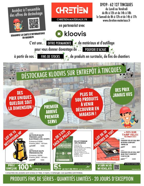 Catalogue Chretien Matériaux à Calais | DESTOCKAGE KLOOVIS SUR ENTREPOT A TINCQUES | 11/03/2024 - 30/03/2024