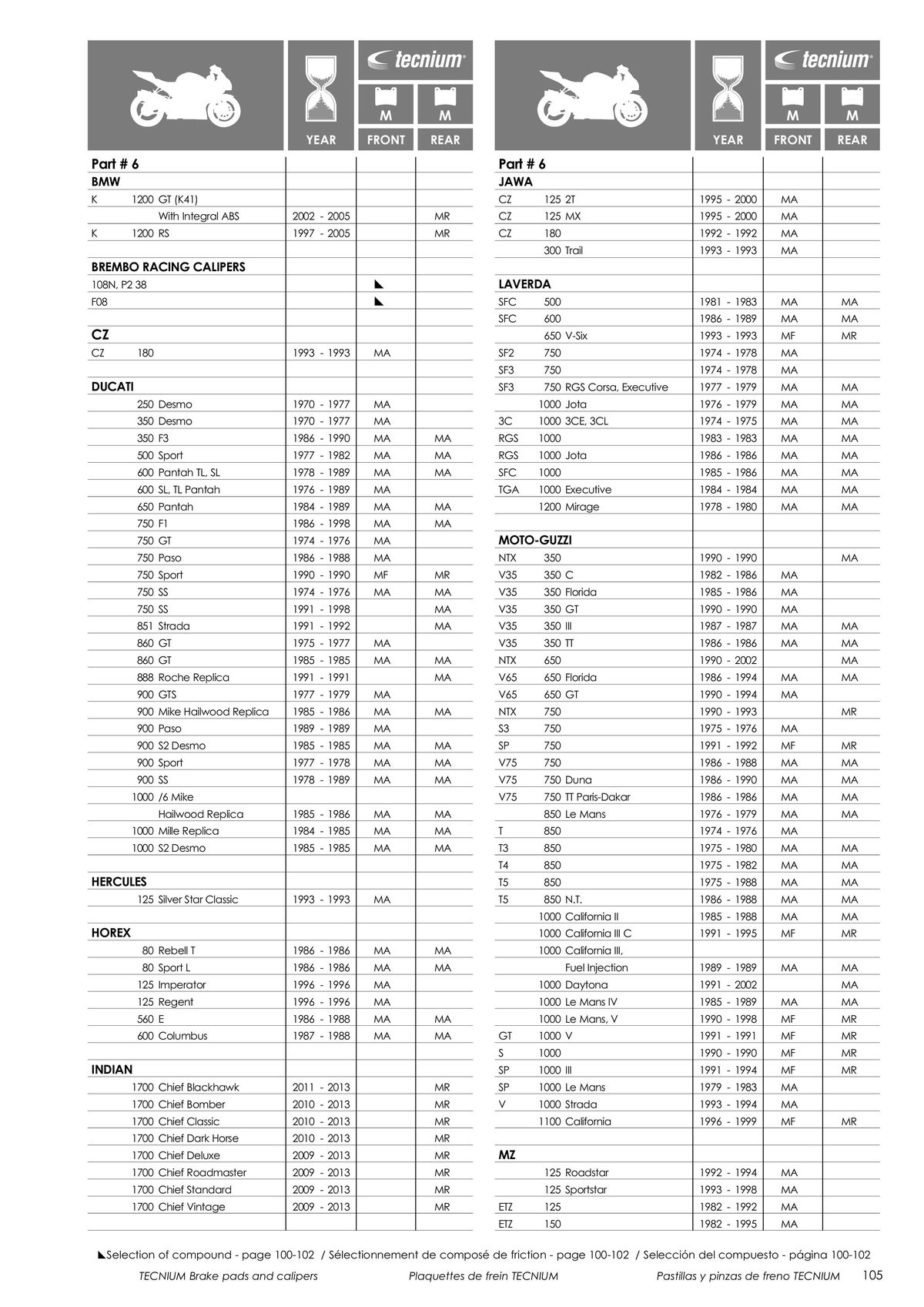 Catalogue TECNIUM Plaquettes de frein 2024, page 00107