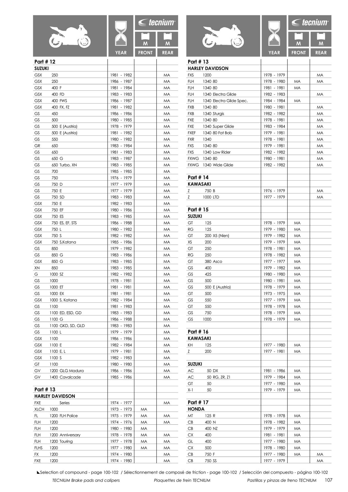 Catalogue TECNIUM Plaquettes de frein 2024, page 00109