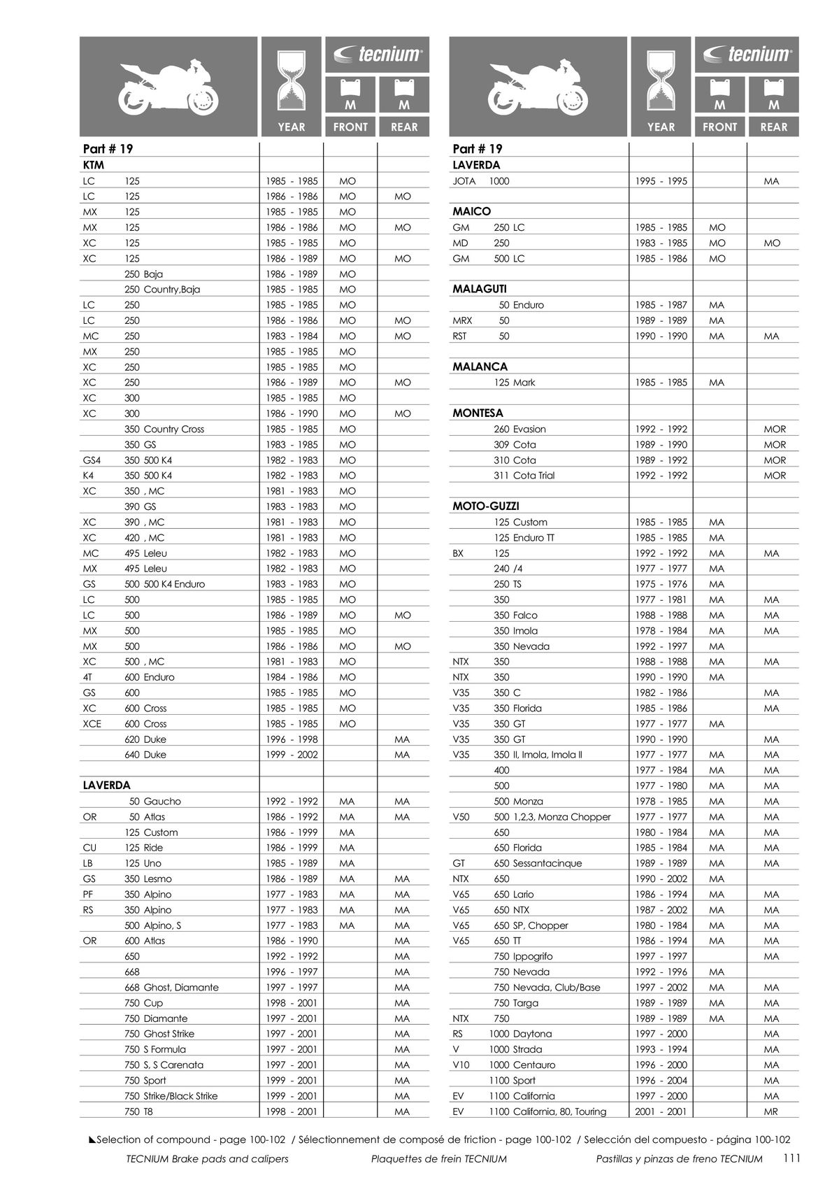 Catalogue TECNIUM Plaquettes de frein 2024, page 00113