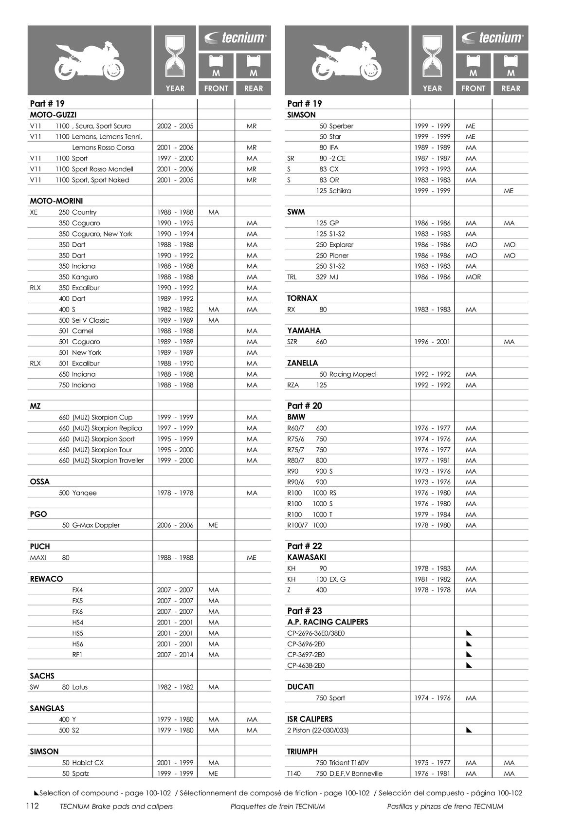 Catalogue TECNIUM Plaquettes de frein 2024, page 00114