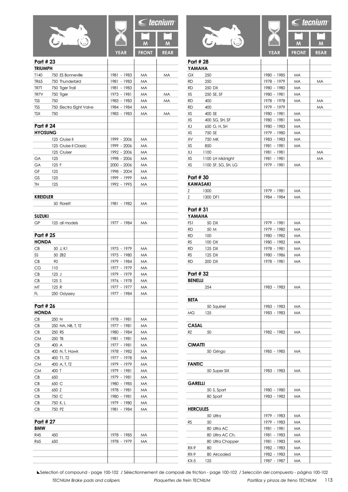 Catalogue TECNIUM Plaquettes de frein 2024, page 00115