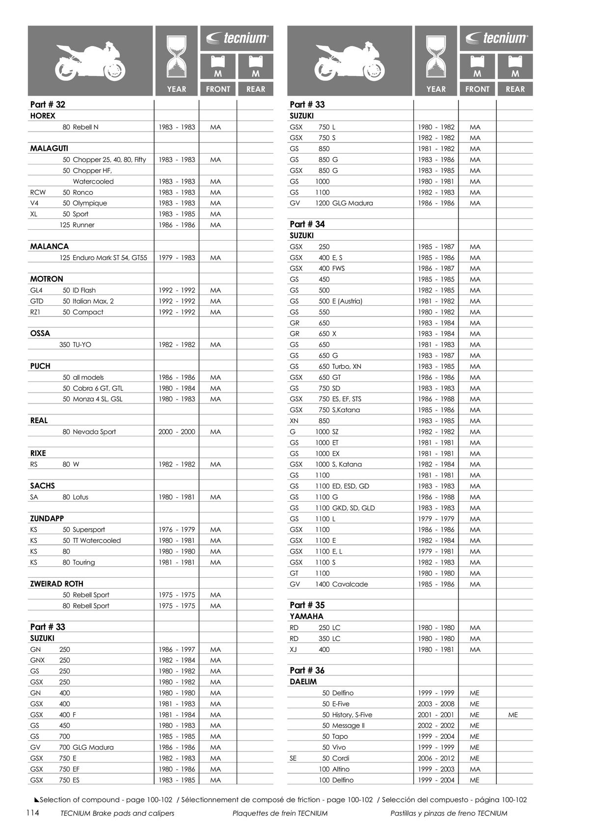 Catalogue TECNIUM Plaquettes de frein 2024, page 00116