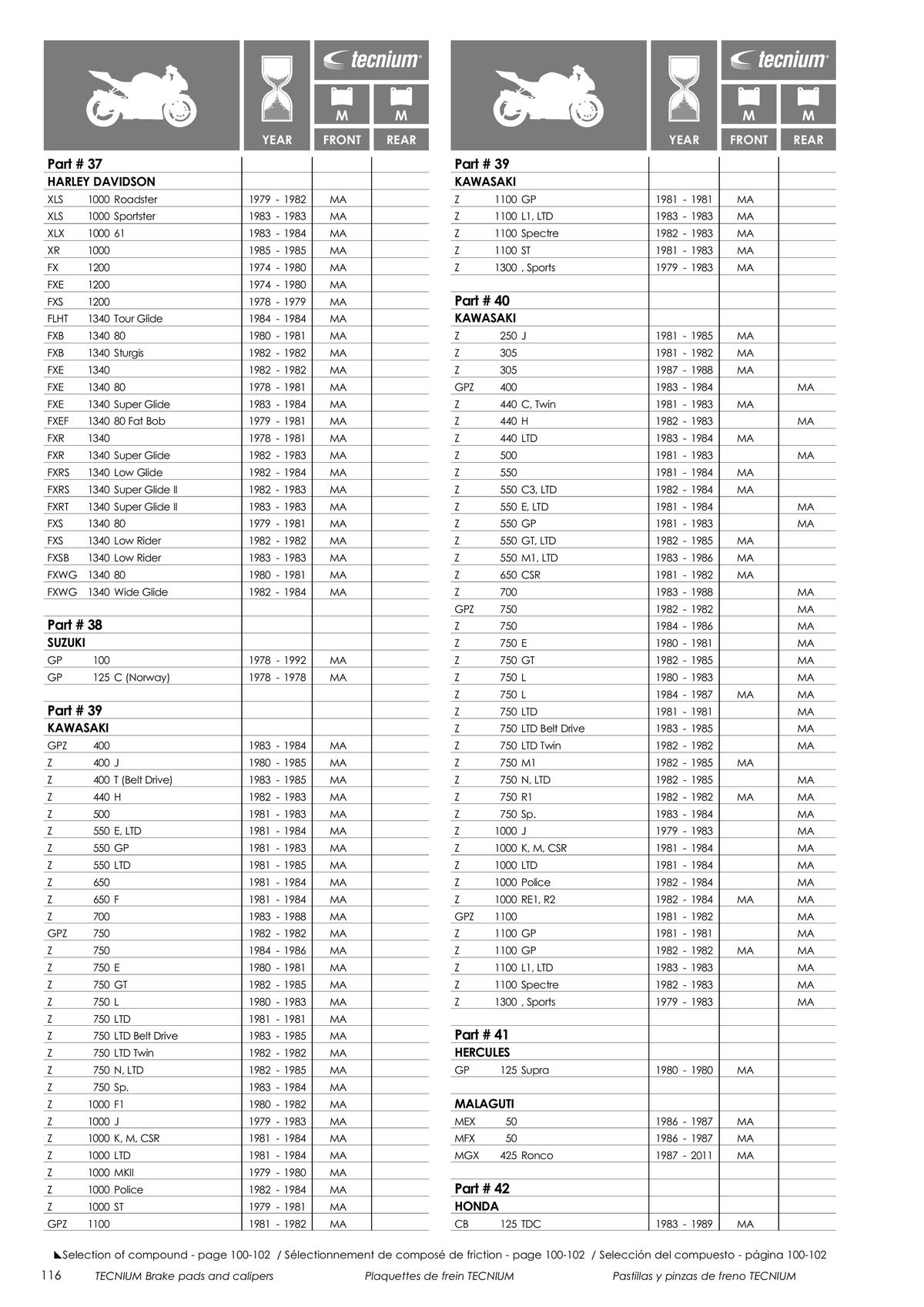 Catalogue TECNIUM Plaquettes de frein 2024, page 00118