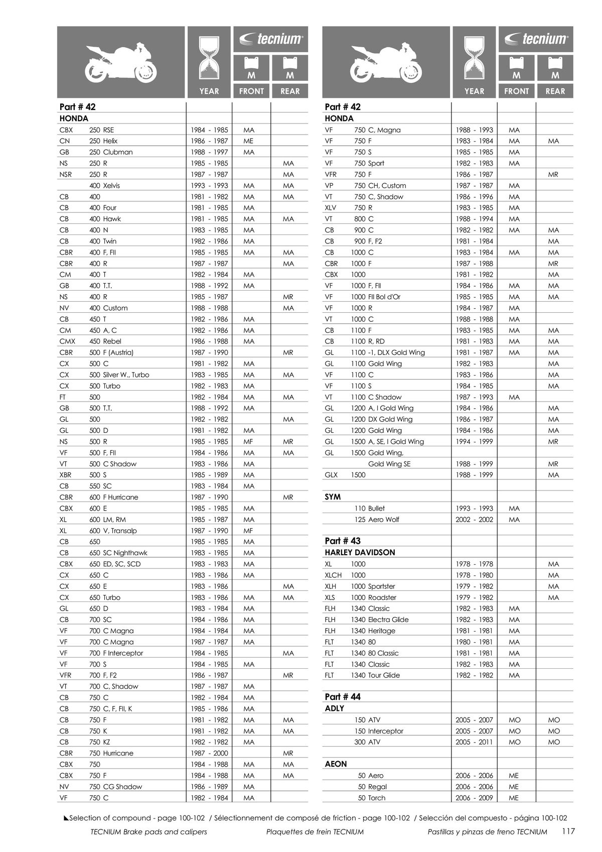 Catalogue TECNIUM Plaquettes de frein 2024, page 00119