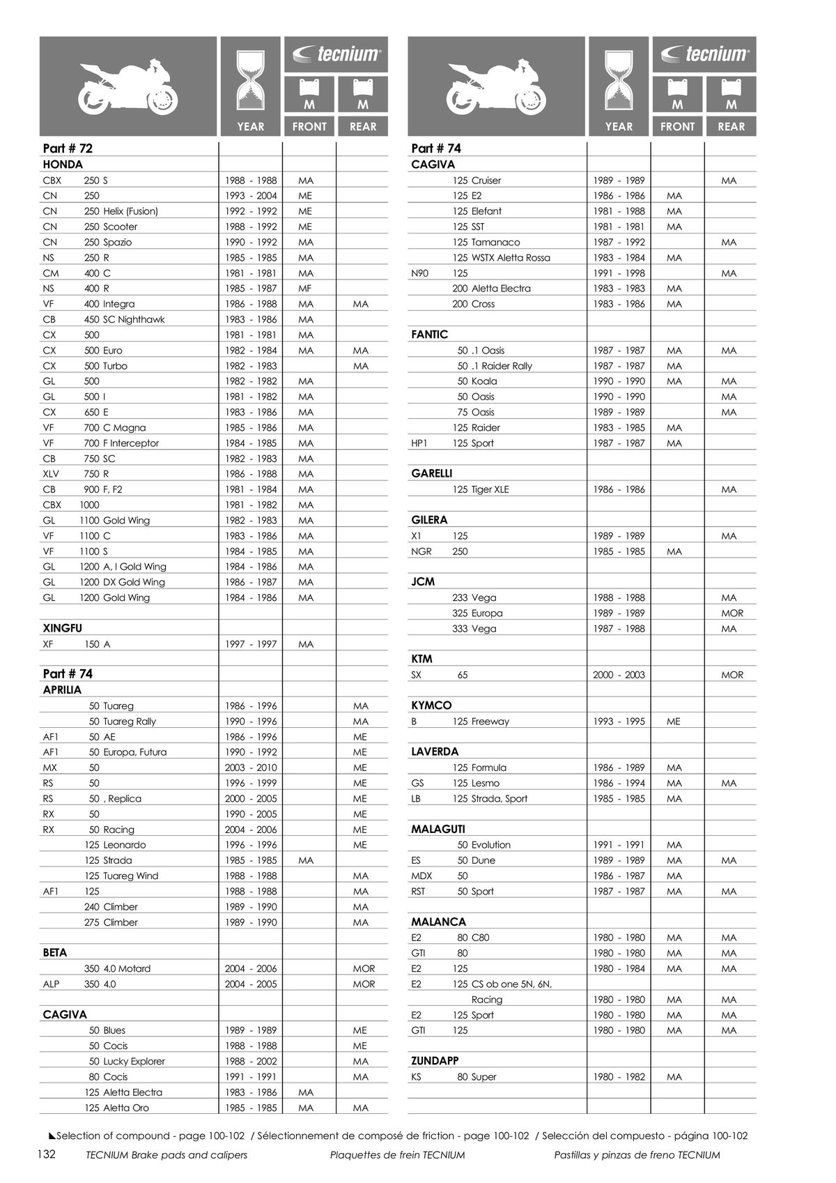 Catalogue TECNIUM Plaquettes de frein 2024, page 00134