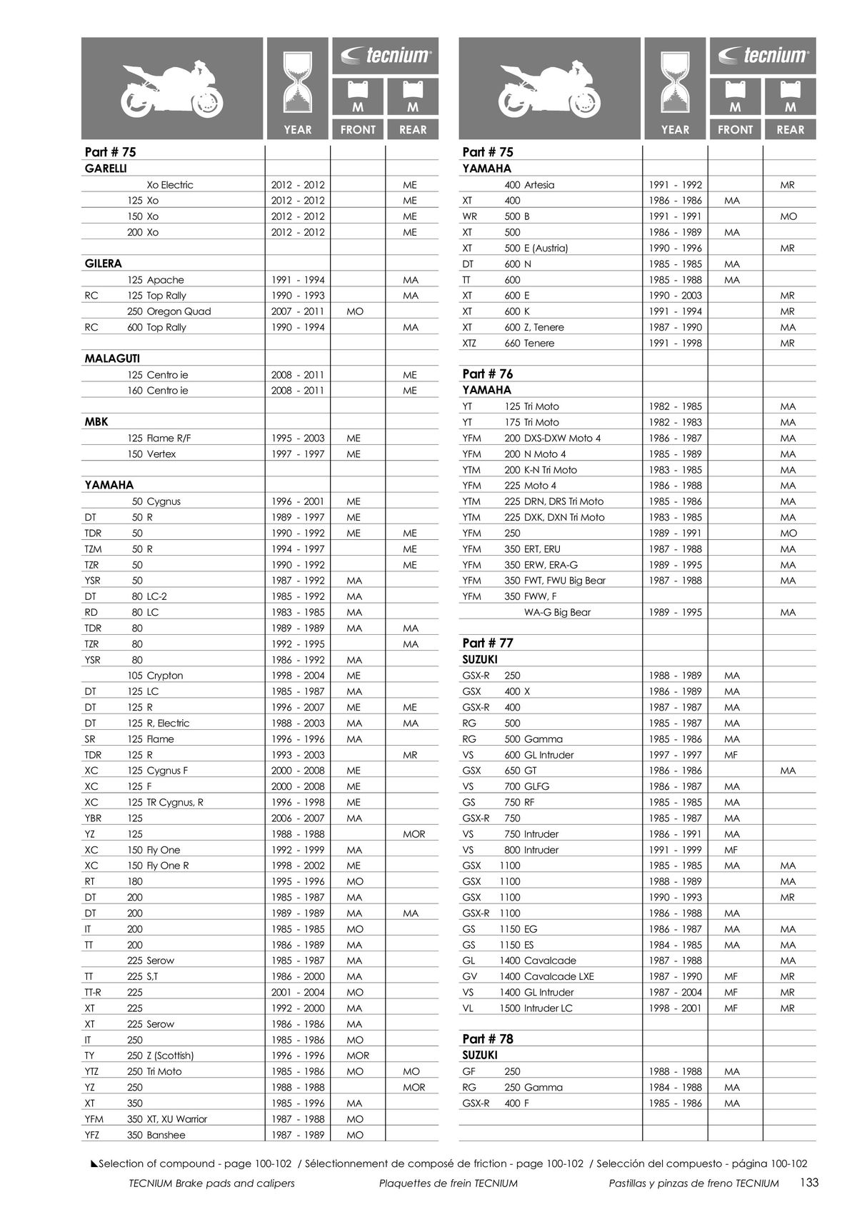 Catalogue TECNIUM Plaquettes de frein 2024, page 00135