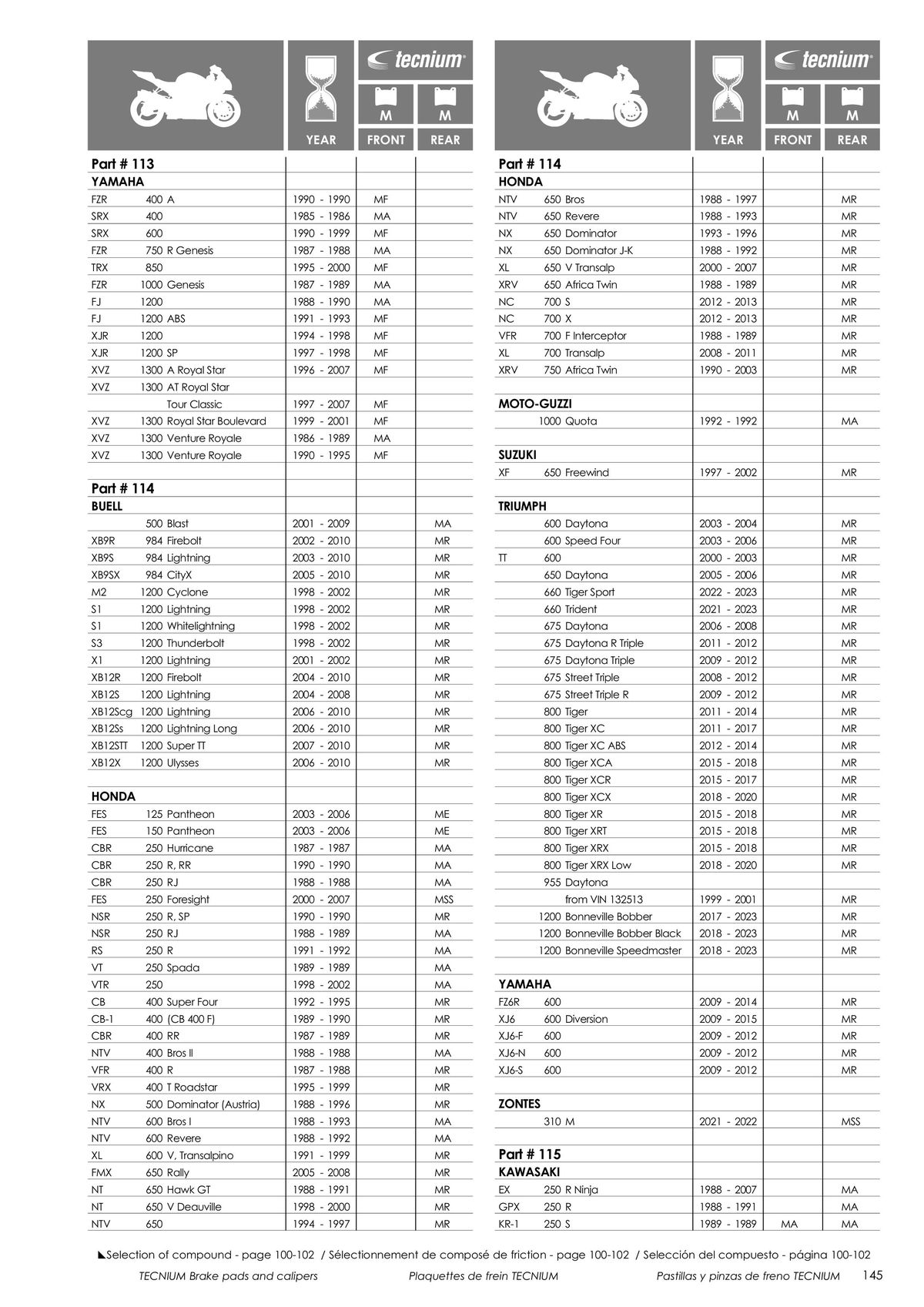 Catalogue TECNIUM Plaquettes de frein 2024, page 00147