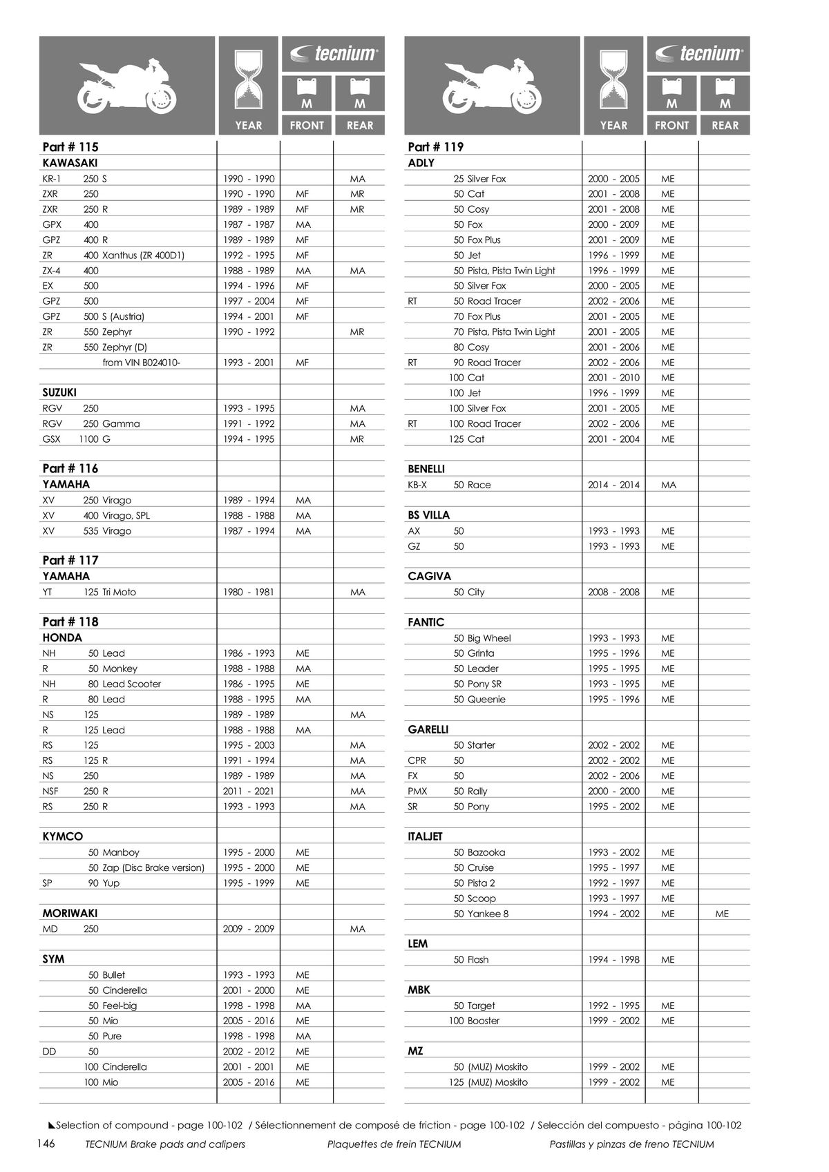 Catalogue TECNIUM Plaquettes de frein 2024, page 00148