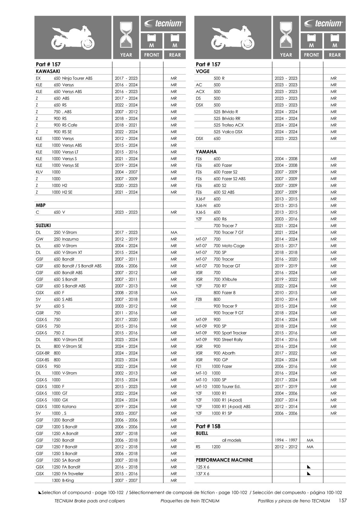 Catalogue TECNIUM Plaquettes de frein 2024, page 00159