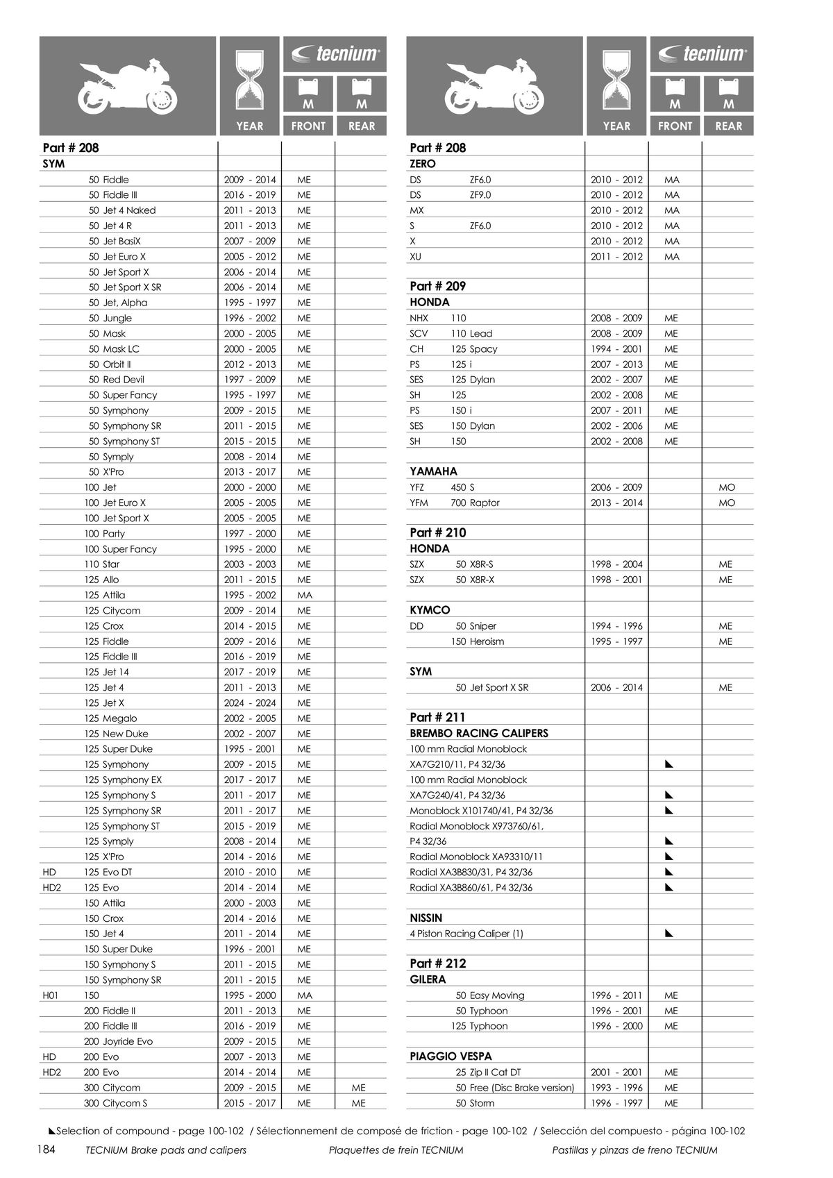 Catalogue TECNIUM Plaquettes de frein 2024, page 00186