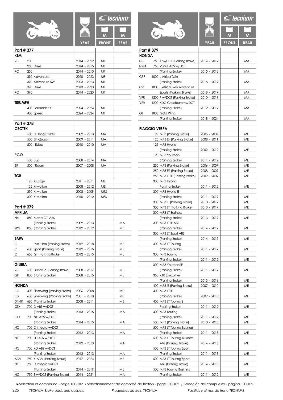 Catalogue TECNIUM Plaquettes de frein 2024, page 00228