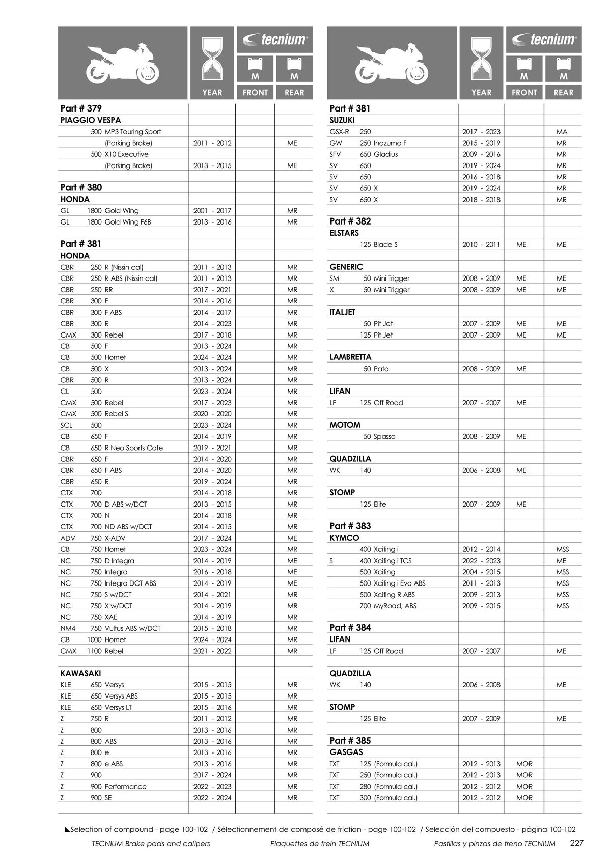 Catalogue TECNIUM Plaquettes de frein 2024, page 00229