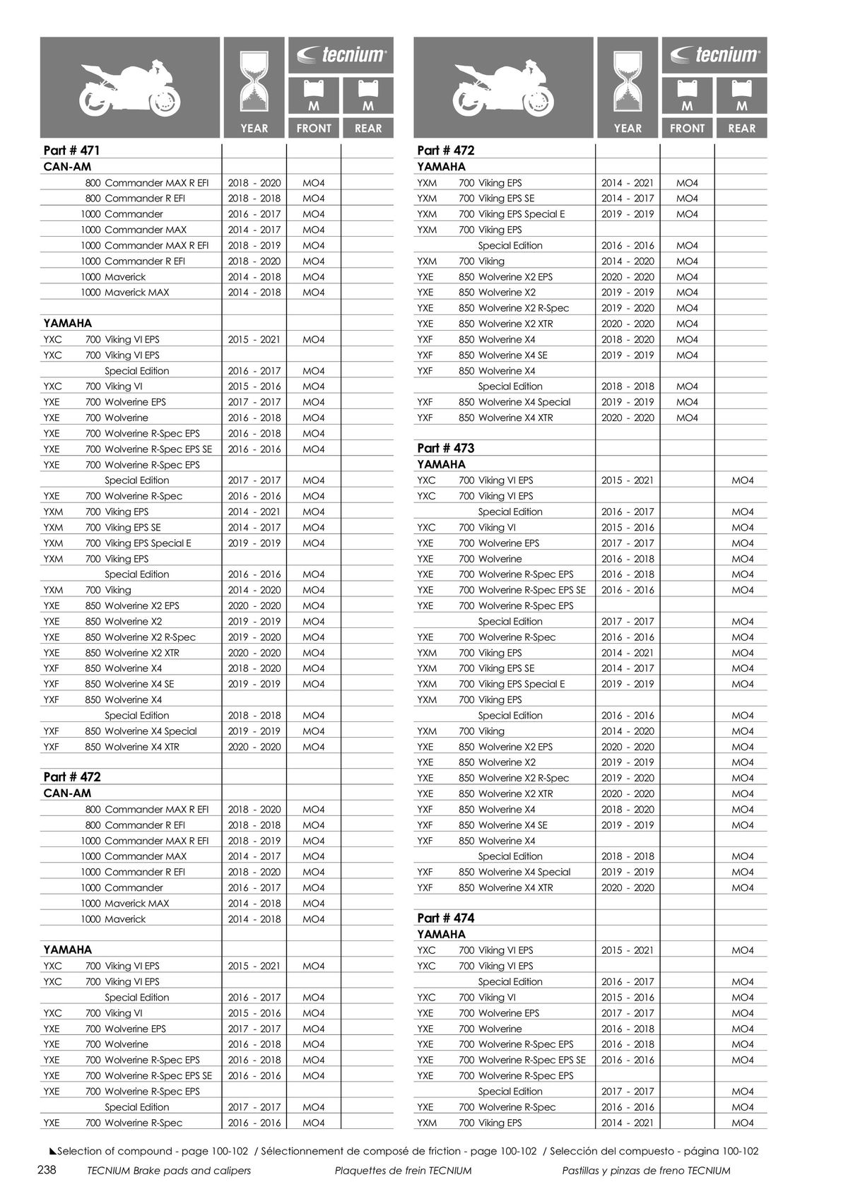 Catalogue TECNIUM Plaquettes de frein 2024, page 00240