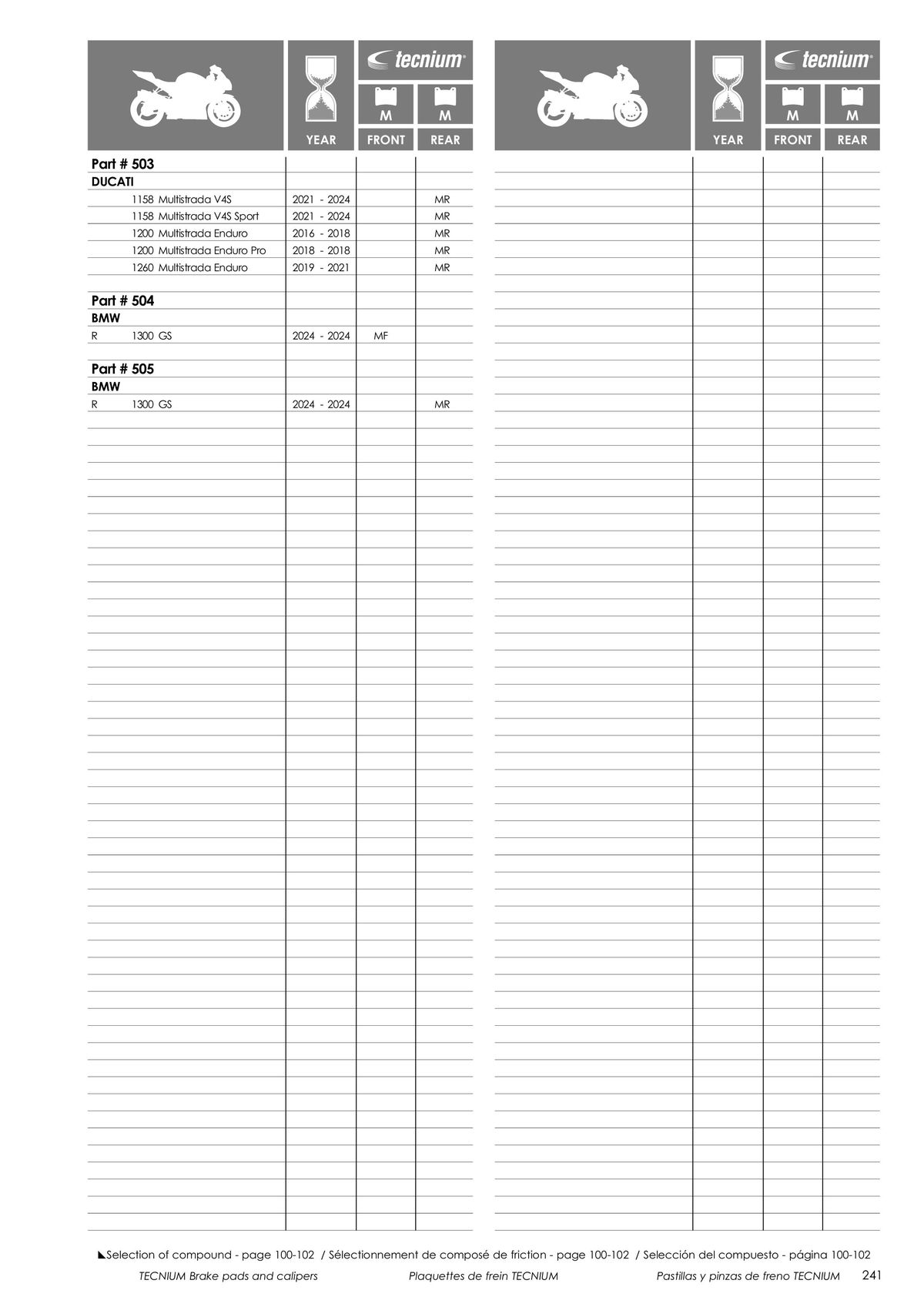 Catalogue TECNIUM Plaquettes de frein 2024, page 00243