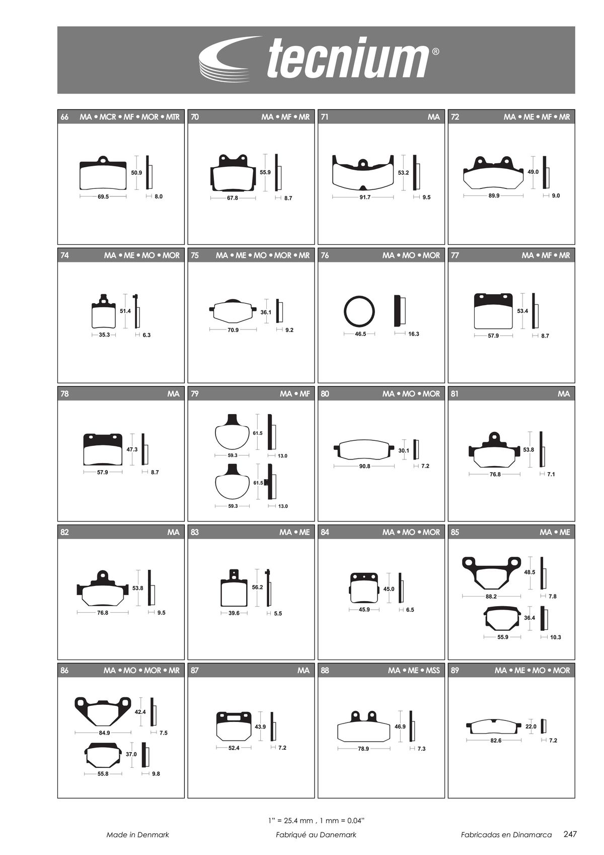 Catalogue TECNIUM Plaquettes de frein 2024, page 00249