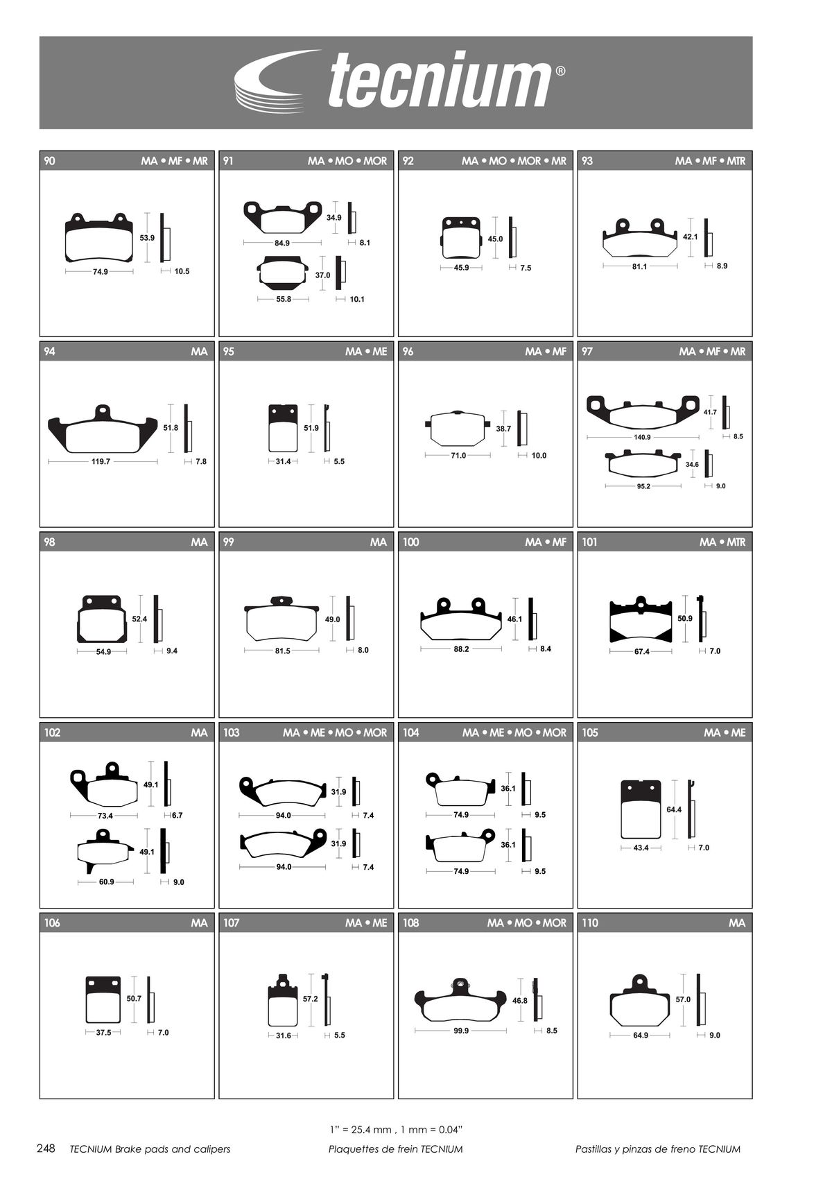 Catalogue TECNIUM Plaquettes de frein 2024, page 00250