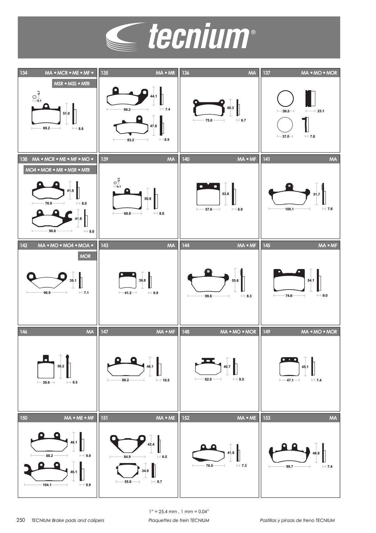 Catalogue TECNIUM Plaquettes de frein 2024, page 00252