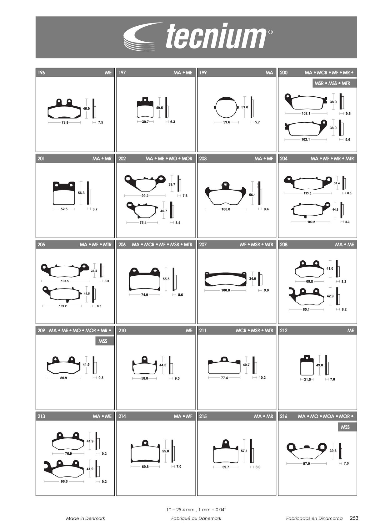 Catalogue TECNIUM Plaquettes de frein 2024, page 00255